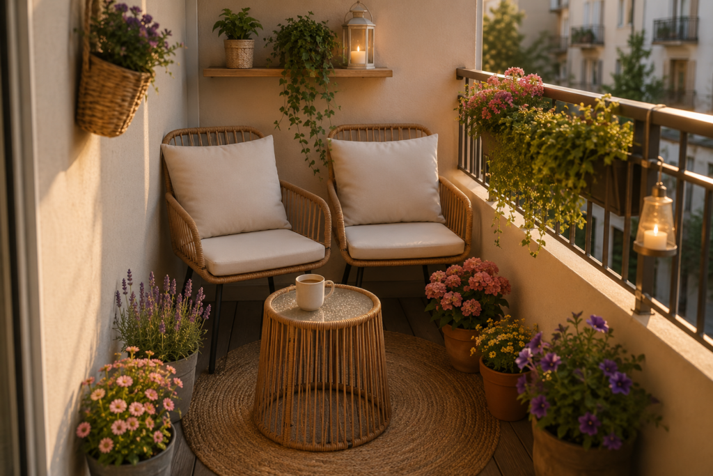 Kleiner Balkon Ratan Stühle