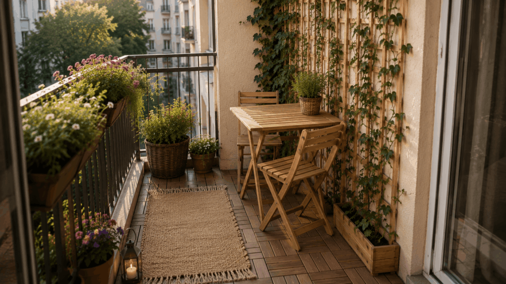 Kleiner Balkon Holzstühle