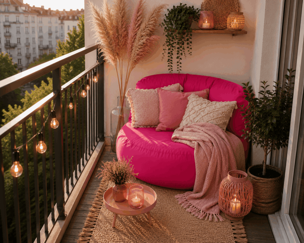 Pinkes Sofa kleiner Balkon