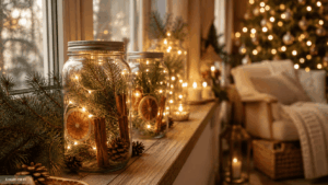 Weihnachtsgläser mit Lichterkette