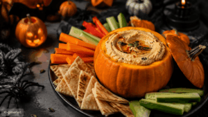 Kürbis-Hummus im ausgehöhlten Kürbis