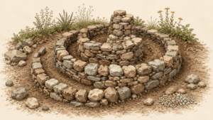 Steine spiralförmig aufschichten