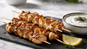 Hähnchen-Gyros-Spieße mit Joghurt-Dip